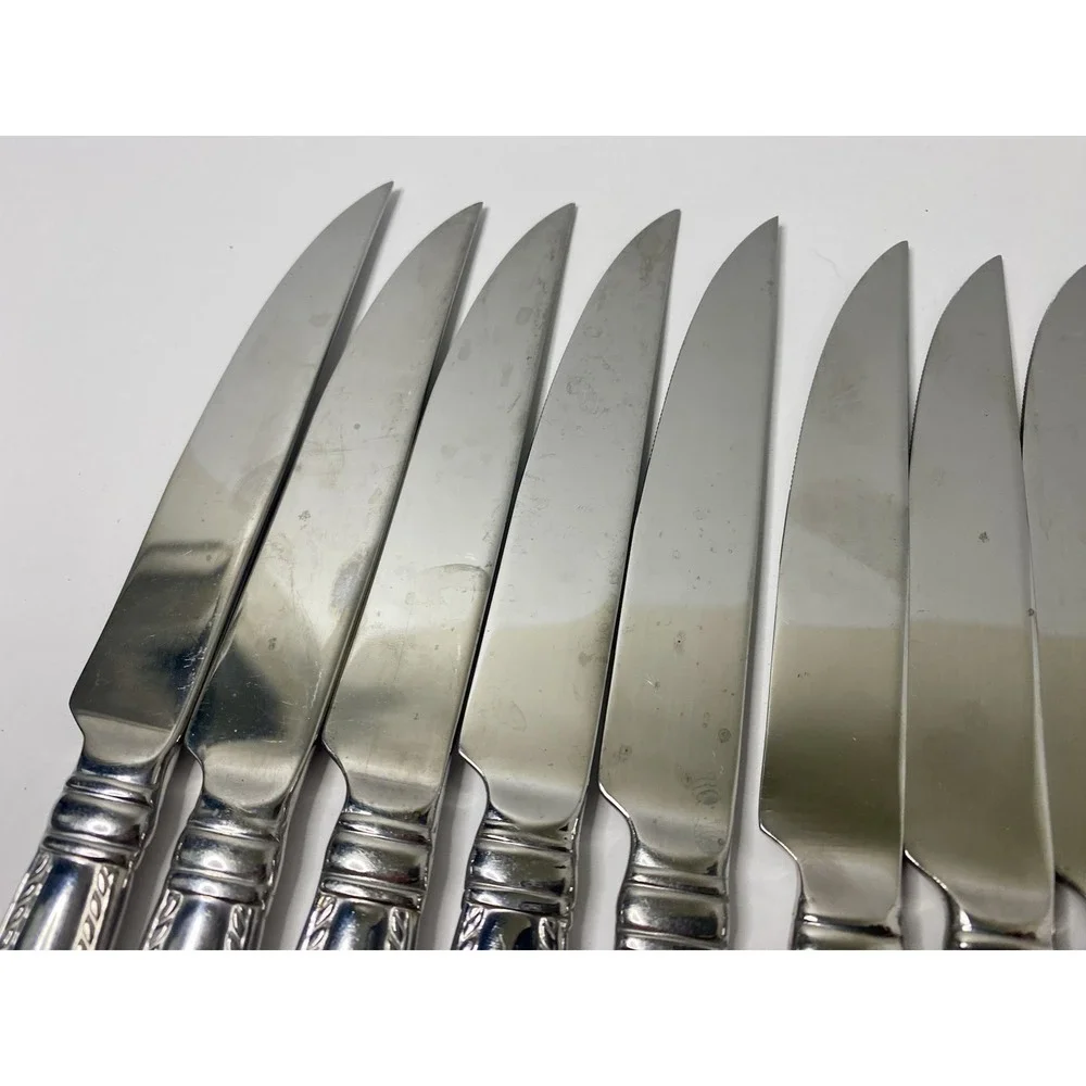 10 Reed & Barton BARRETT Rope Feathered Edge Stainless Steak Knives 9 3/8